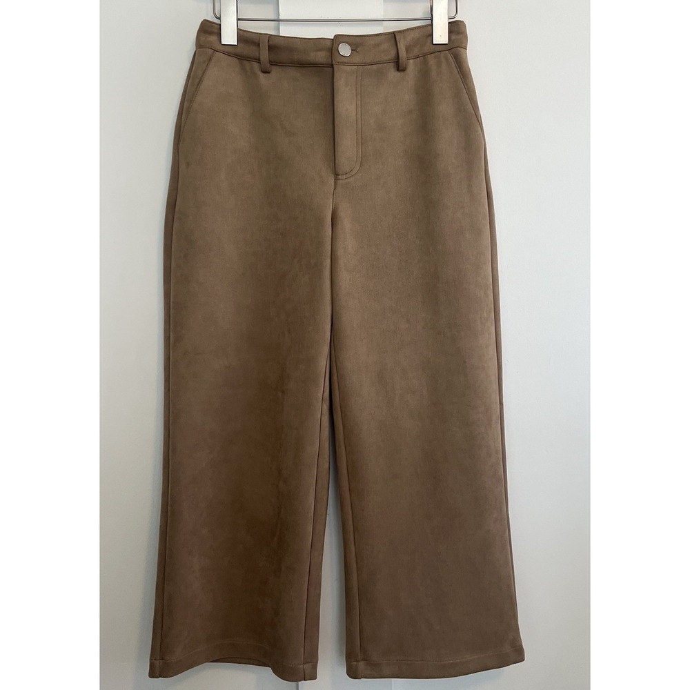 Andrew Marc Womens Pants Sz 4 Camel Suede Like Front Zip Fly Stretch Flat Front